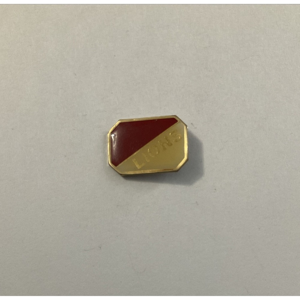 Vintage Lions Club Lapel Pin Maroon Gold Tone Enamel Pinback Fraternal Member